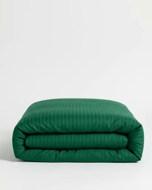 Housse de couette - vert emeraude - satin de coton à rayures soyeux et elégant-MaisonTextile