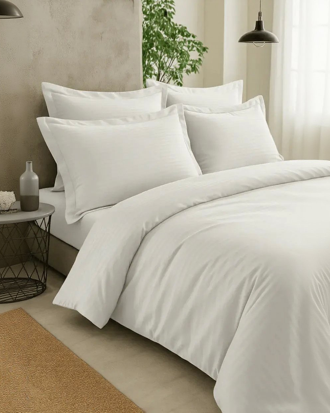 Housse de couette - blanc - satin de coton à rayures soyeux et elégant-MaisonTextile
