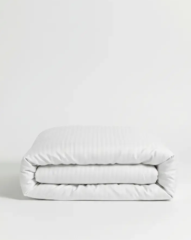 Housse de couette - blanc - satin de coton à rayures soyeux et elégant-MaisonTextile