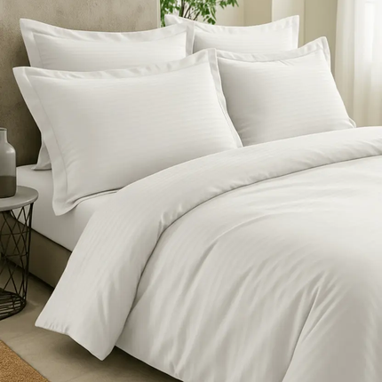 Parure de lit - blanc - satin de coton à rayures soyeux et elégant-MaisonTextile